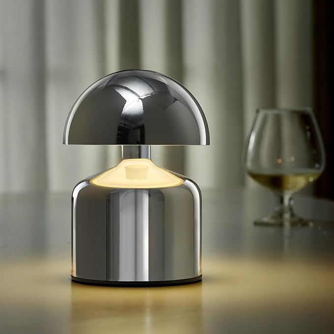 Modern Cordless Mushroom Small Table Lamp Touch LED Lamps, 3-Way Dimmable Bedside Nightstand Lamp Mini Rechargeable Night Light for Bedroom, Living Room