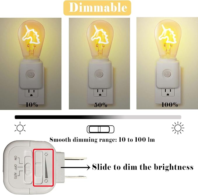 Vintage Filament LED Night Light Plug-in, Dusk to Dawn & Motion Sensor, 10-100LM Adjustable Brightness, Ultra Warm Ambience 2200K, Dimmable, for Bedroom, Hallway & Kitchen, 1 Pack