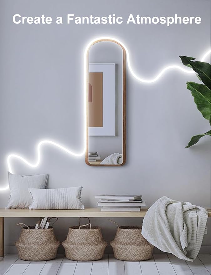 echosari 33Ft Neon Rope Lights, 1200 LED Strip Lights with Timer Dimmable, 24V Flexible Outdoor Neon Strip Light, Waterproof Neon LED Strip for Bedroom DIY Wall Decor (Cool White)