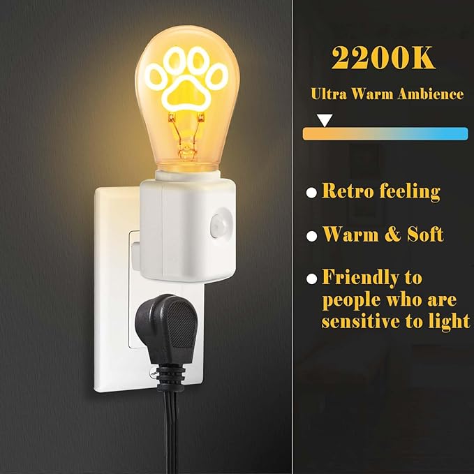 Led Night Light Plug-in, Dusk to Dawn & Motion Sensor, Vintage 2200K Filament Light, 10-100LM Adjustable Brightness, Unique Gift for Birthday, Halloween,Christmas, 1 Pack