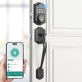 DS10 Pro Keyless Entry Door Lock with Handle Set, Smart Front Door Locks Set, Electronic Keypad, Fingerprint Deadbolt, Bluetooth APP Control, Auto-Lock & One Touch Locking, Matte Black