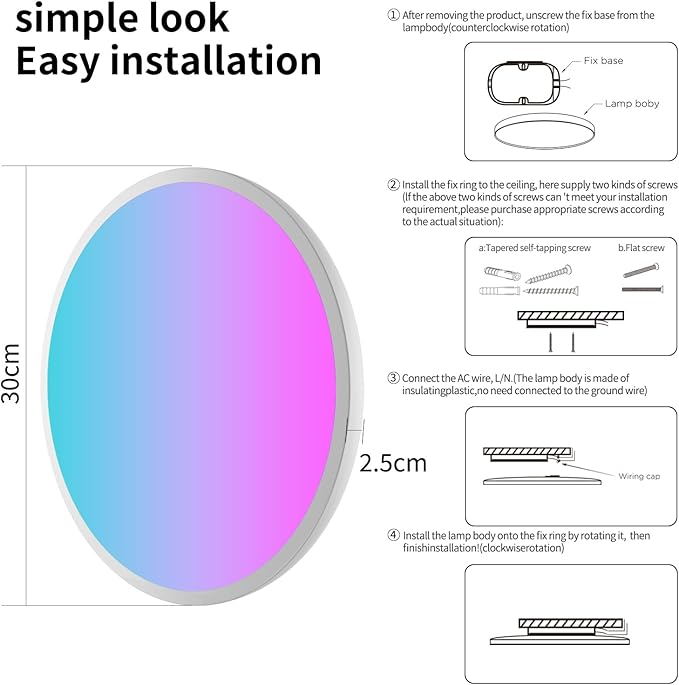 HomeKit Smart LED Ceiling Lights RGBCW Color Changing Ceiling Light Work with Apple HomeKit, Alexa Google Home Flush Mount Ceiling Lamp 24W Dimmable for Living Room, Bedroom, Home Use