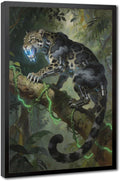 Framed Steampunk Mechanical Leopard Wall Art - Jungle Futuristic Beast Poster for Man Cave Living Room Decor 16x24in