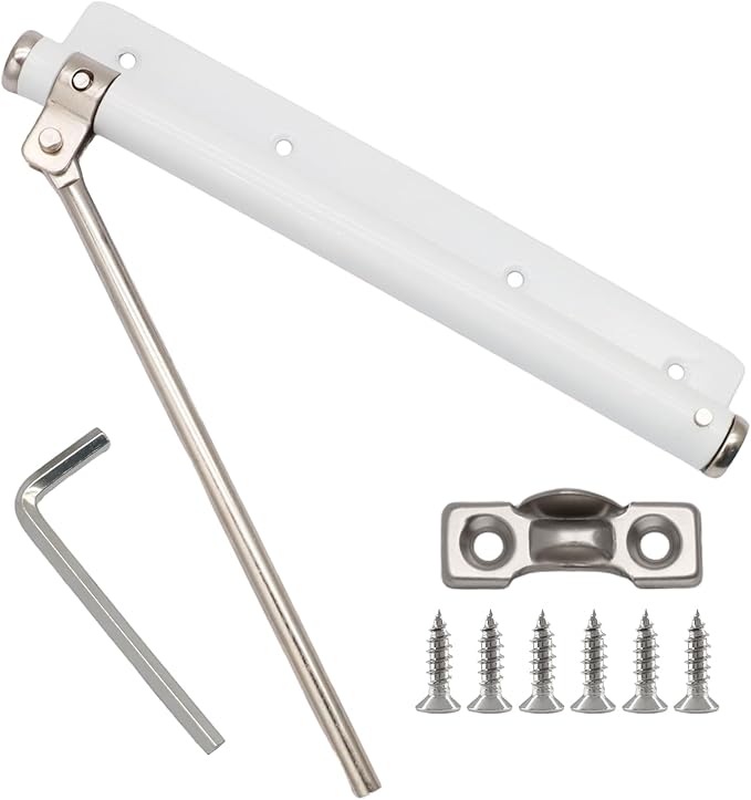 BokWin Automatic Door Closer for Home, Safety Spring Door Closers Adjustable Self Closing Device, Easy to Install with Arm, Screw, Wrench for 5kg (1 Pack, White)