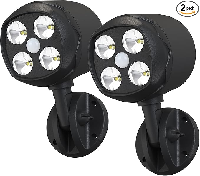 Motion Sensor Outdoor Lights, Battery Operated Outdoor Light, 600LM Motion Detector Lights for Outside, 6000K LED Security Light Battery Powered Spotlight for House Wall, Black(2 Pack)