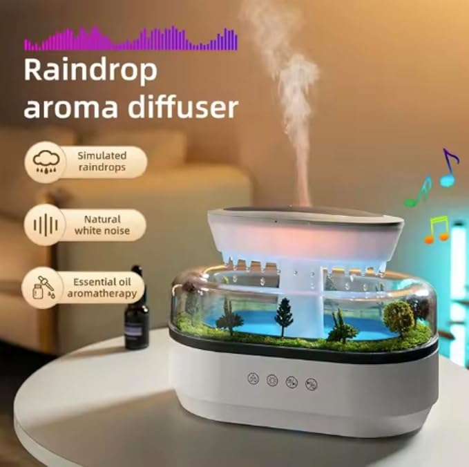 5 in 1 Diffuser Humidifier 250ml, Colorful Light, Raindrop & Natural White Noise, Mini Forest Landscape, Aromatherapy, Natural Sounds. Relaxing Nature Sounds & Sleep Sounds