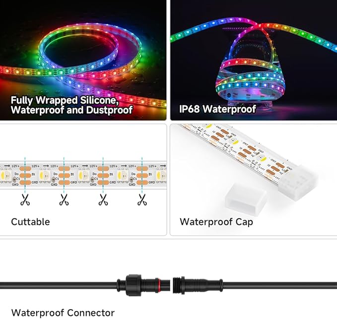 BTF-LIGHTING SK6812(Similar WS2812B) RGBW RGB+Natural White(4000K) Individually Addressable DC12V 16.4FT 60LED/m 4 Color in 1 Light Dream LED Strip IP68 White PCB(No Adapter or Controller)