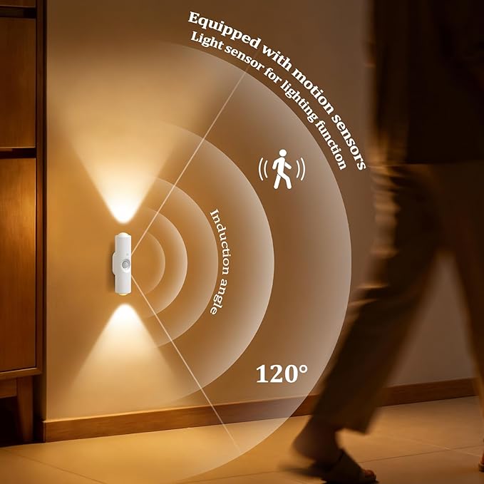 4 Pcs Smart Motion Sensor Wall Lamp, Rechargeable RGB LED Smart Motion Light, Magnetic Mount Step Lights for Bedroom, Hallway, Courtyard, Holiday Decor, Bathroom - Multi Color Changing (3 Colors)