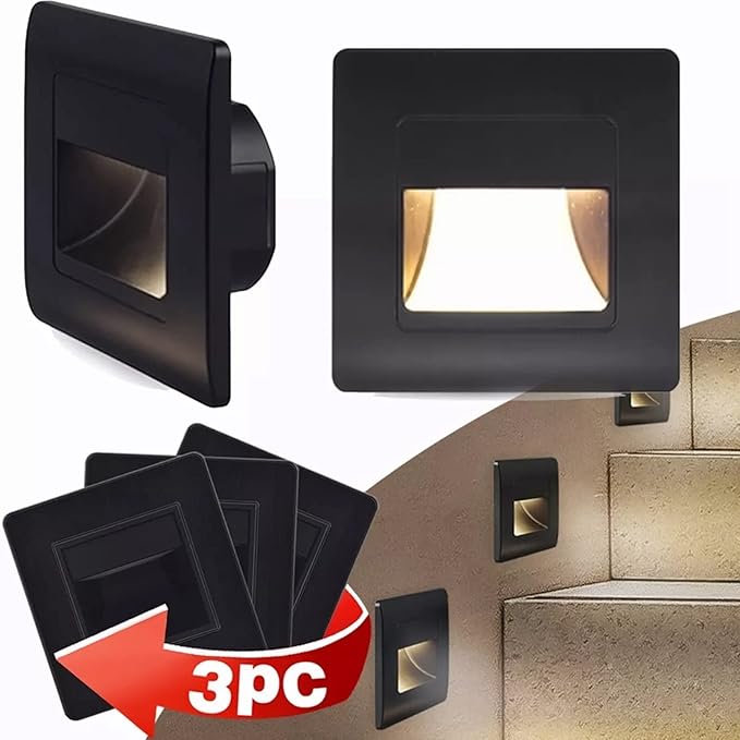 Hilitand 3Pcs Step Light 1.5W 3000K Warm White Soft Lighting Embedded Stair Wall Lamp for Bedside Corridor Staircase