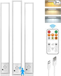 Under Cabinet Lights with Remote Control,12 inch Rechargeable 2500mAh Battery 350 Lumen Motion Sensor Indoor Light,3Pack Wireless Under Counter Light,3 Color Dimmable for Kitchen,Wardrobe,Closet