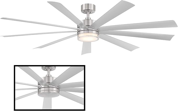 Wynd XL Smart Indoor and Outdoor 9-Blade Ceiling Fan 72in Stainless Steel with 2700K LED Light Kit and Remote Control worksworks with Alexa and iOS or Android App
