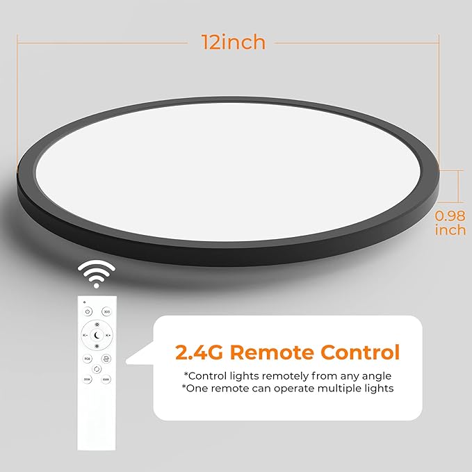 RGB Flush Mount LED Ceiling Light with Remote, 12 Inch Ceiling Light Fixture with Color Changing Backlight, 3000K-6500K Dimmable, 24W for Bedroom Kids Room Black