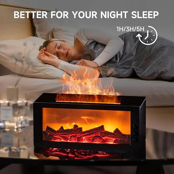 Colorful Flame Aroma Diffuser, 300ml Fireplace Humidifier with Remote & Timer, 7-Color Changing LED, Waterless Auto Shut-Off, Essential Oil Diffuser for Home Bedroom Office, Gift Set Included
