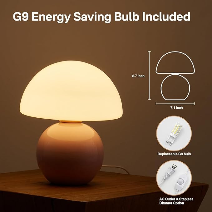 Mushroom Lamp Desk Lamp for Bedroom,Table Bedside Small Lamps for Living Room,Mushroom Decor Cute Mini Modern Mid Century Lamps for Night Stands,Unique Aesthetic Home Living Room Decor(Pink)