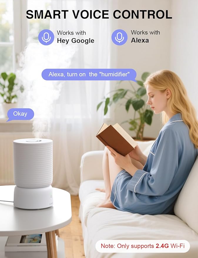 CLEVAST Humidifiers for Bedroom - Smart 1 Gal Cool Mist Top Fill Humidifier with Essential Oil Diffuser, Quiet Operation for Baby Nursery, Home, Office, Room, Compatible with Alexa/Google Assistant