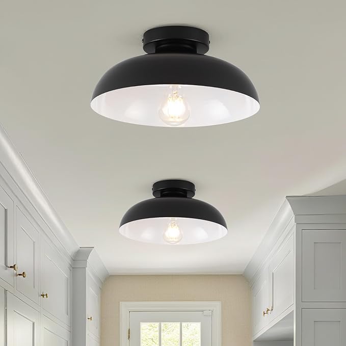 2 Pack Industrial Ceiling Light, Black Flush Mount Ceiling Light 12 Inch Kitchen Light Fixtures for Hallway Bedroom Entryway Porch Foyer Bathroom Laundry Room