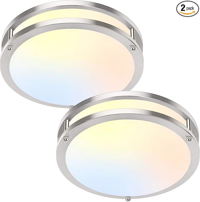 Brightever 10 Inch LED Ceiling Light Fixture, 30W 4000LM Modern Flush Mount Ceiling Lamps Dimmable, 2700K-6500K Adjusted Super Bright Bedroom Ceiling Lights for Kitchen Hallway, Brushed Nickle, 2-Pack