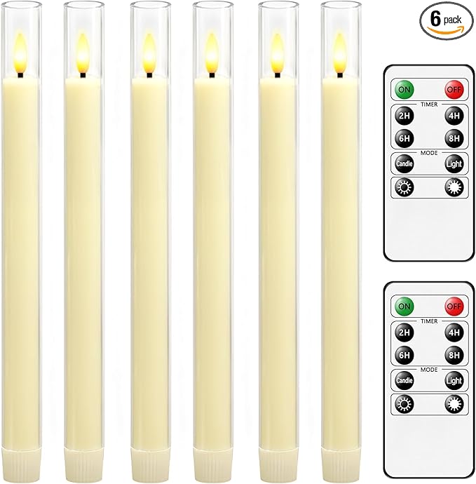 Flameless Taper Candles,with Remote and Timer Flickering Flameless Candles,6 Pack Led Candles, Battery Operated Candles，Christmas,Halloween Decorations (Ivory)