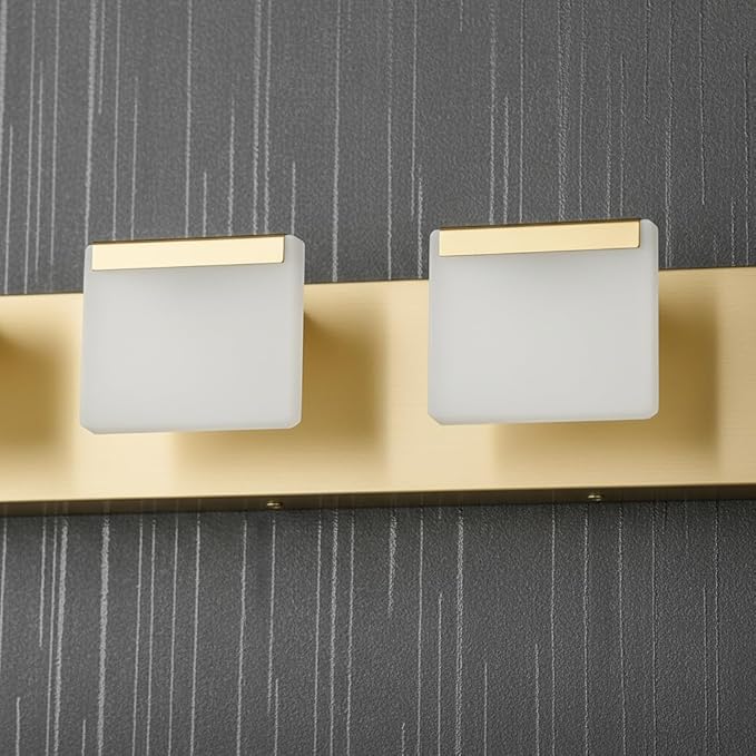 MEGAWISE Modern White LED Vanity Light, (3000K/4000K/6000K, Dimmable), Modern Waterproof Mirror Front Light for Bathroom, Makeup & Vanity Lighting (Gold, 6 Lamps)