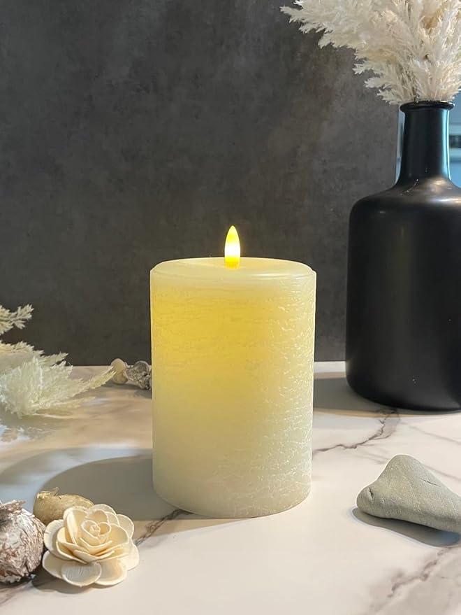 LumiPur Signature Natural Glow Flickering Flameless LED Wax Pillar Candle (3.5" x 5", Linen White)