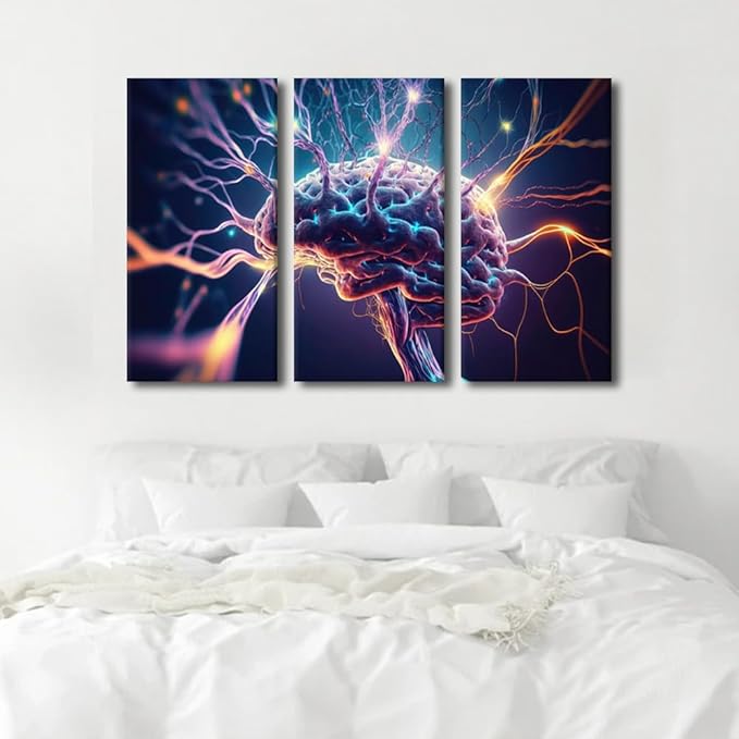 3 Pieces AI Canvas Wall Art Digital Informational Wall Art for Home Office Decoration, Modern Artwork Framed Wall Art Cloud Service Prints Wall Art for Room Decor, 42" Wx28 H