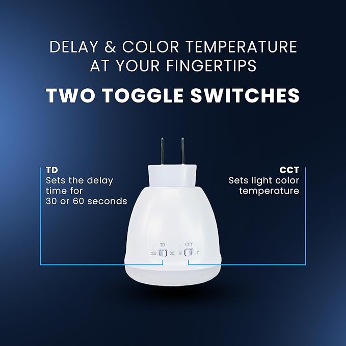 LED Motion-Activated Sensor Dusk to Dawn Night Light Adjustable Color AC Outlet Plug-in Wall Stair Motion Sensor Lamp Plug Into Wall 30s-60s Indoor Bedroom Hallway Stairway Garage Basement Corridor