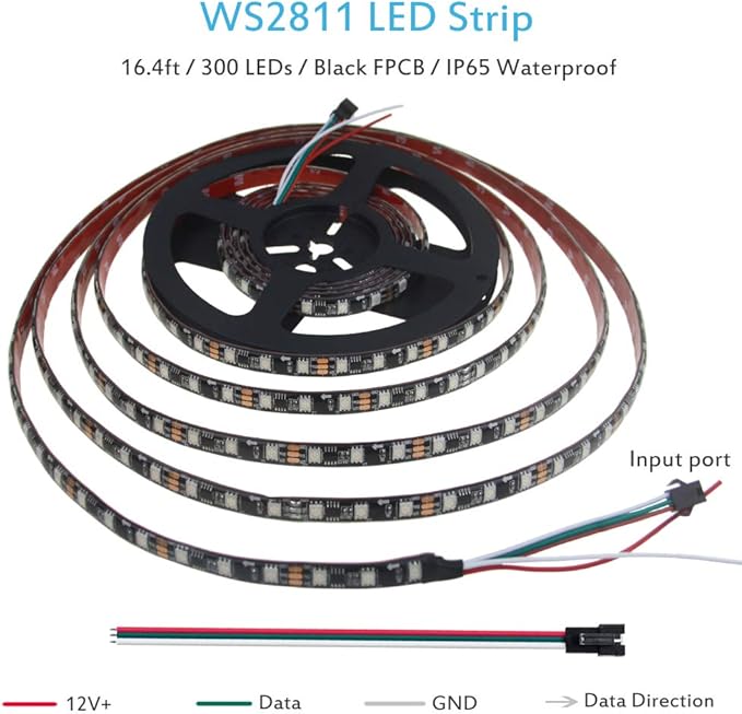 ALITOVE WS2811 RGB-IC Addressable LED Light Strip 16.4ft 300LEDs 12V LED Strip Lights Dream Color Programmable LED Pixel Rope Light Waterproof IP65 with 3M VHB Adhesive Back(No Adapter & Controller)