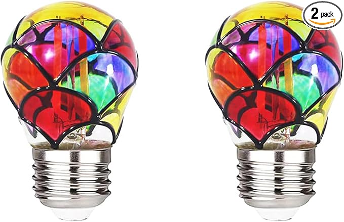 I-SHUNFA Stained Glass LED Light Bulb,6 Watts Heatless E26 G45 LED Light Bulbs for Home Party,Recreation Room,Balcony,Garden,Christmas Decoration 2 Pack