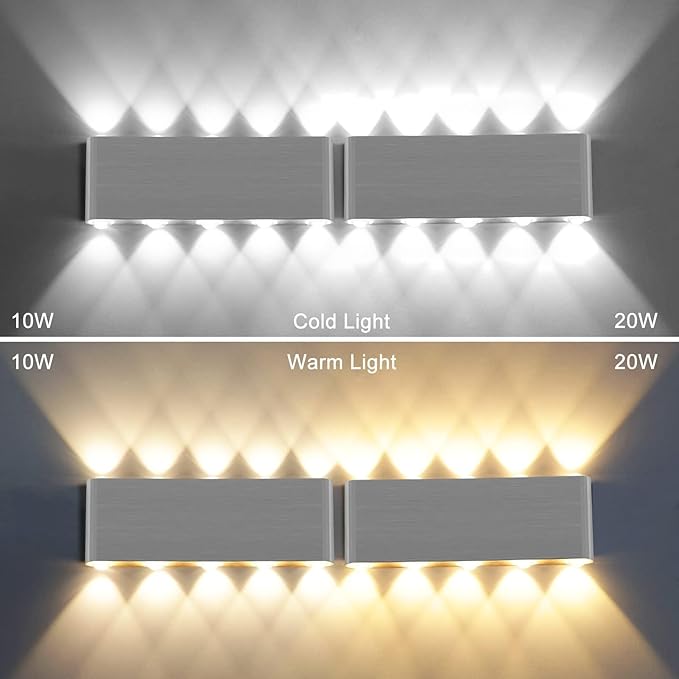 Kawell 10W Modern Wall Sconce LED Wall Light Up Down Indoor LED Wall Lamp Aluminum for Bedroom Living Room Bedside Stairs Hallway Corridor, 3000K