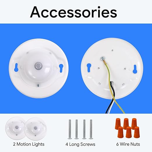 Energetic 4.7 Inch Motion Sensor Closet Ceiling Lights, LED Under Cabinet Lights Wired, Flush Mount Ceiling Lighting Fixtures for Bedroom, Kitchen, Hallway, Wet Location, 120V, 5000K, White, 2 Pack