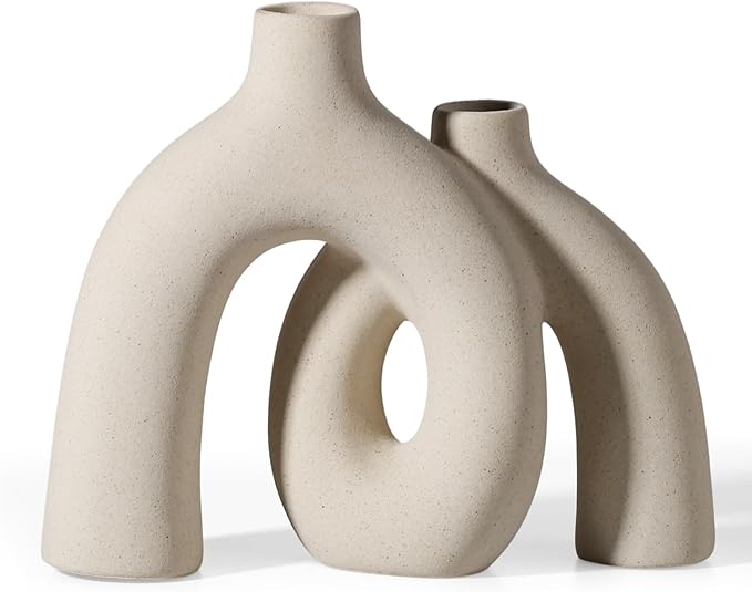 CEMABT Modern Nordic Boho Vase Set - Elegant Beige Matte Ceramic Home Decor for Living Room, Bookshelf, Mantel, Entryway Table & Console Décor | Shelf Decorations Easter Gift