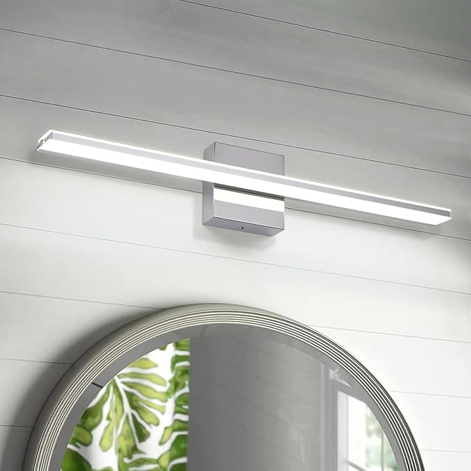 Chrome Bathroom Light Fixtures 24 Inch Bath Wall Lighting IP44 14W Vanity Lamp Bar Modern LED Lights for Vanity Rectangle Bathroom Lamps Over Mirror Acrylic Restroom Sink Light
