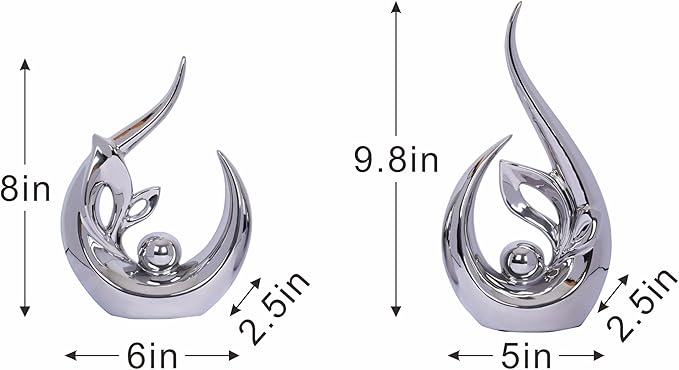 2 PCS Silver Decor Accent Ceramic Statue Abstract Sculptures Centerpieces Mid Century Modern Decor for Tables Coffee Table top Decorations for Living Room Desktop Shelf Dining Room Kitchen