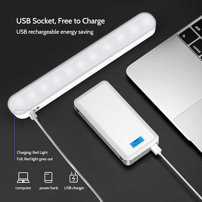 Closet Stick on Light, LED Dimmable Under Cabinet Lighting Wireless, Magnetic Night Light Bar with Rechargeable Battery, for Kitchen Stairs Hallway Sink Counter