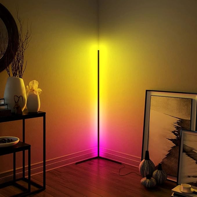 HomeLava RGB Corner Floor Lamp LED Nordic 55 inches Room Lamp LED Dimmable Remote Control Colour Changing Bedside Table Standing Lamp,Modern Minimalist Atmosphere Night Light [Black]