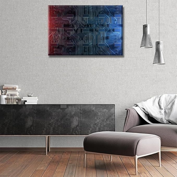 Digital Chip Canvas Wall Art CPU Concept House Decorations for Living Room Digital Dynamic Wallpaper Wall Art Paintings for Bedroom Office Home Decor Artwork Framed Easy to Hang 16X24 INCH