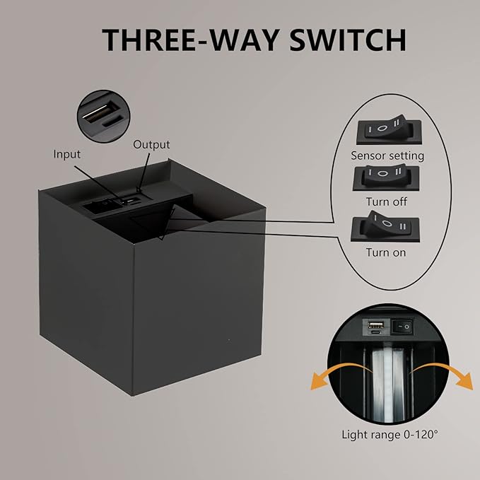 Motion Sensor Wall Light Indoor, 6000mAh Battery Operated Wall Sconce, Rechargeable Cordless Wall Lamp, LED Energy Saving Night Light for Hallway Stairway Porch, Black
