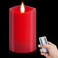 1PCS, 3 x 5 inches Flameless Candle with Remote Control, 3D Flickering Wick, Real Wax Pillar LED Candles, Battery Candles,with Timer,for Holiday Home Decor, Red