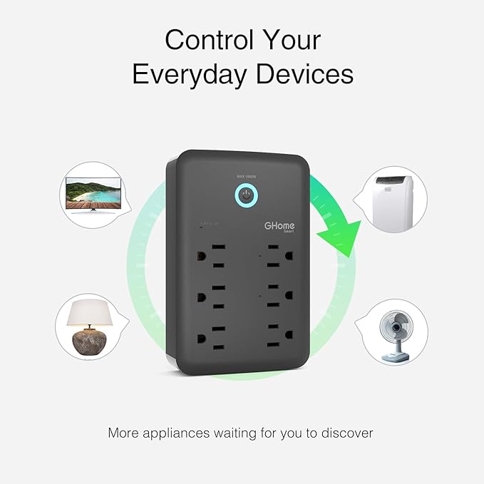 GHome Smart Power Strip, 1800W/15A High Power Devices Support Surge Protector Extension Cord, 9 in 1 Smart Plugs that Works with Alexa Google Home, 2.4 GHz WiFi Wall Outlet Extender, No Hub Needed