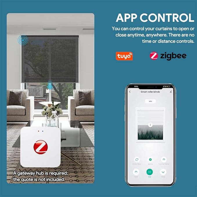 ZigBee Smart Roller Shade Motor for 1.5" Tube (38mm) | Rechargeable Electric Blind Motor Kit | DIY Retrofit Driver for Zebra Shades | Compatible with Alexa & Google Home | Type-C (2.0N.m Torque)