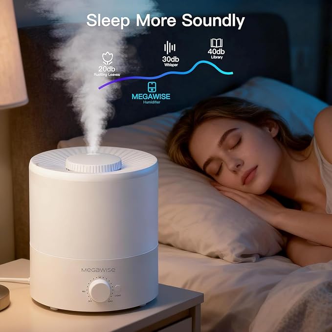 MegaWise Cool Mist Humidifiers for Babies, Bedroom, Nursery, Home and Office | Super Quiet Ultrasonic Vaporizer, Large Top-Refill 1.5L, Essential Oil Diffuser, Auto Off, Easy Clean (2 Pack)