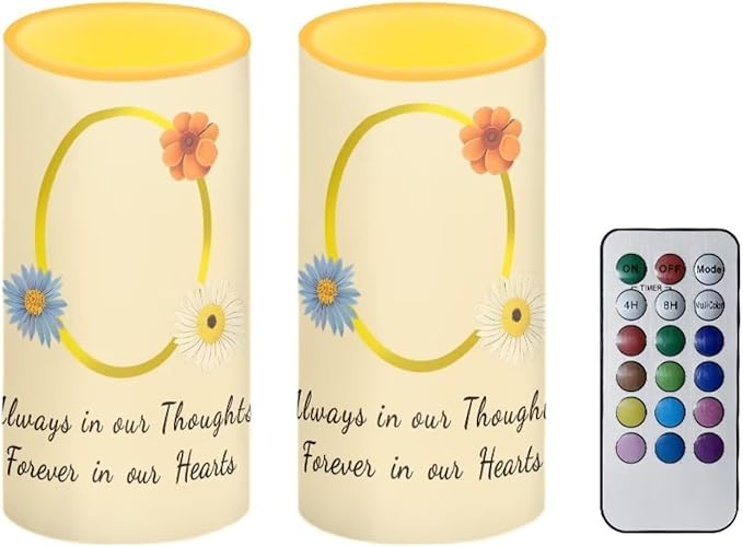 Personalized LED Memorial Candle for Loss of Loved One 2 Pack 6 x 3 inch Flameless Candles Biege Battery Operated Candles with Multicolor Timer Remote Control Flameless LED Fake Candles