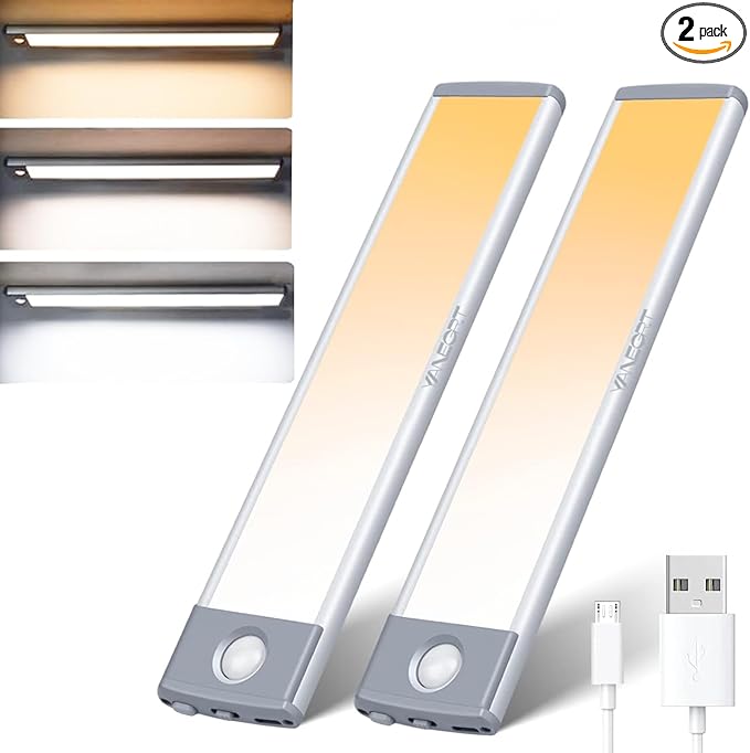 Under Cabinet Lighting 2-Pack, 35LED Bright Motion Sensor Light Indoor - 3 Color 2800K-6000K Dimmable, Rechargeable 1700mAh Battery, Wireless Magnetic Easy Install for Kitchen, Closet & Pantry
