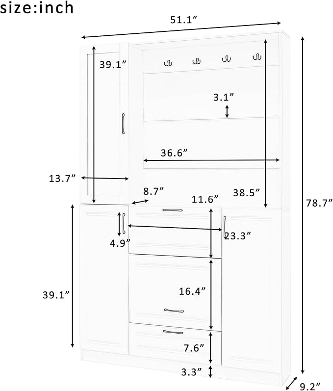 Merax Hall Tree with Foldable Bench and Shoe Storage, Entryway Coat Rack with Mirrored Cabinet Door, Hooks, Drawer, and Cabinets, Modern Hall Trees for Hallway, Living Room,White