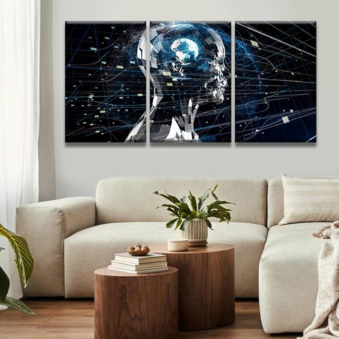 Wall Art for Living Room 3 Artificial Intelligence Pictures Posters for Home Room Office Wall Decoration, Wall Art Artwork Wooden Framed Gallery-Wrapped Ready to Hang, 16x24inchx3