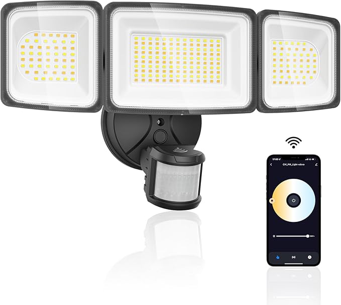 Onforu 100W 9000LM Smart LED Security Lights Motion Sensor Outdoor, WiFi Alexa Flood Light APP Control, 2500K-6500K, Motion Detector with Adjustable 3 Head, IP65 Wall Light for Yard (Black)