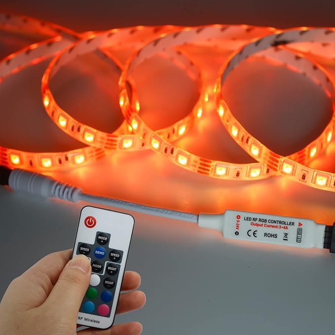 RF Wireless Remote LED Controller,DC 5V-24V RGB Controller for 5050 3528 5630 LED Strip Lights,19 Modes 20 Colors Wireless Dimmer,Memory Function,12A Max Load