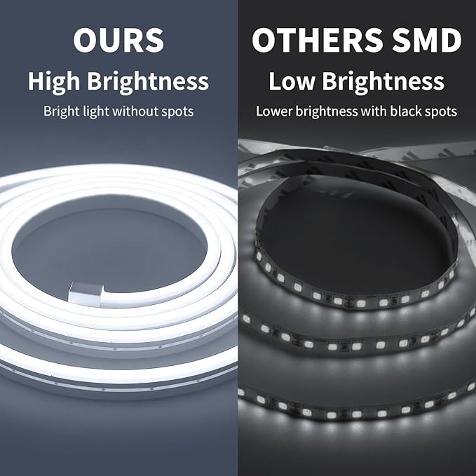 2M Neon Strip Light, 5V White USB Powered Rope Lights, 360 ° Bending Dimmable Waterproof Rope Lights for Bedroom, Kitchen, TV Backlight, Cupboard, Mirror, Ceiling, Walls, Cupboard, Indoor DIY Lighting