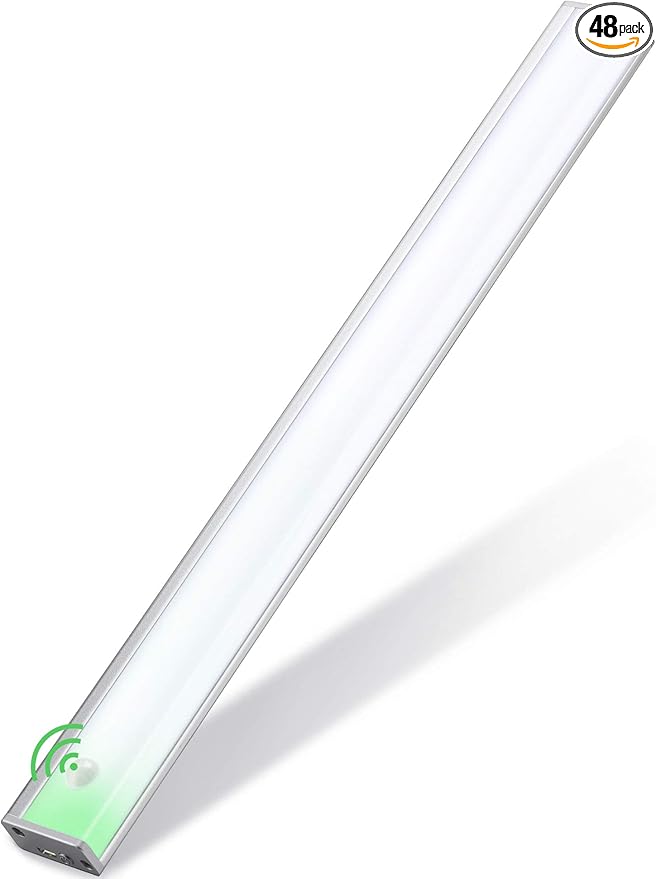 Automatic Wireless 48 LED Kitchen Cabinet Lighting Motion Sensor Rechargeable Closet Light Pantry Light, Closet Lights Battery Operated Kitchen Lighting Under Counter(158lm, 6500k, 15.8inch)