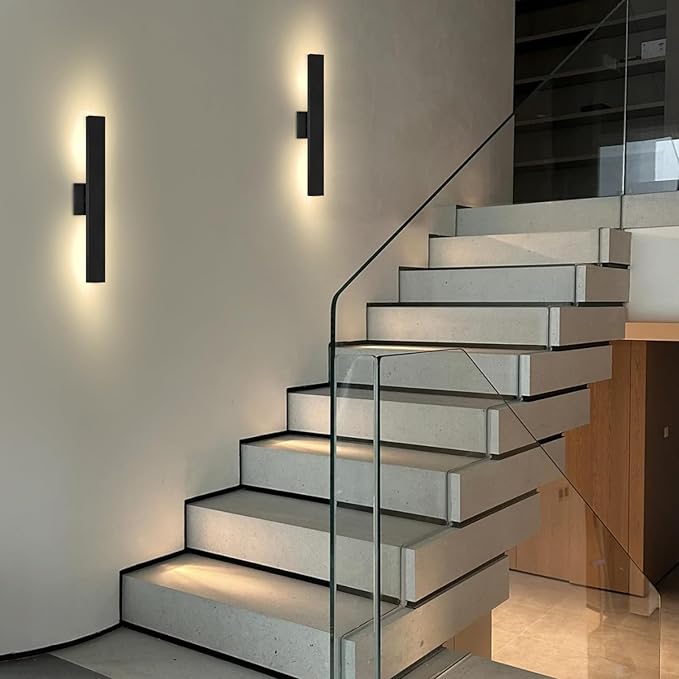 Aluminum Modern LED Wall sconces 2 Pack, 24.4 inch Matte Black Waterproof Wall Lights with 28W LED Light Source for Indoor,Outdoor,Living Room,Bedroom,Garage,Porch,Hallway